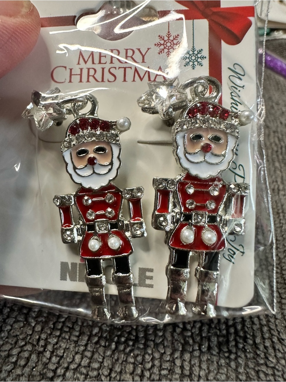 Festive Santa Nutcracker Earrings - Red